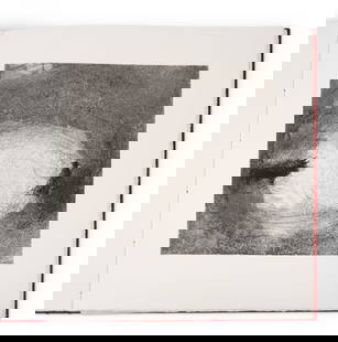 MIQUEL BARCELÓ (Né en 1957) La solitude sonore du Torero Volume in-folio. Cahiers cous...: MIQUEL BARCELÓ (Né en 1957) La solitude sonore du Torero Volume in-folio. Cahiers cousus entre eux par un cordon rouge, couverture blanche imprimée, chemise de soie rouge doublée d
