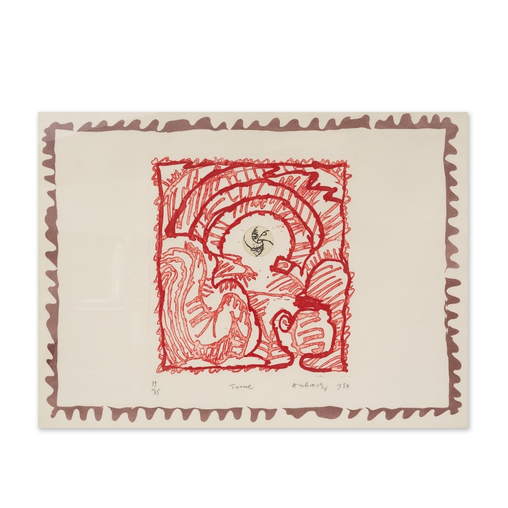 PIERRE ALECHINSKY (NE EN 1927) Tunnel, 1984 Eau forte en couleurs et pochoir sur vélin Sign&...: PIERRE ALECHINSKY (NE EN 1927) Tunnel, 1984 Eau forte en couleurs et pochoir sur vélin Signée, titrée, datée et numérotée 39/75 56 x 77 cm Colour etching and stencil on w