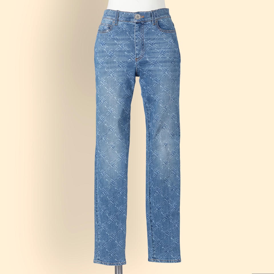 Chanel, Spring/Summer 2019 Ready-to-Wear collection. Straight-leg jeans in blue denim with a cri... (1 of 2)