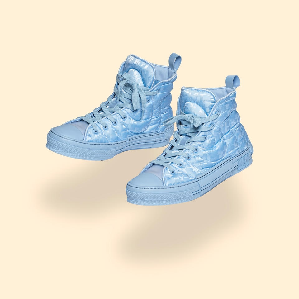 Christian Dior. Pair of sky blue Oblique Mirage padded canvas sneakers. Christian Dior. Paire de... (1 of 1)