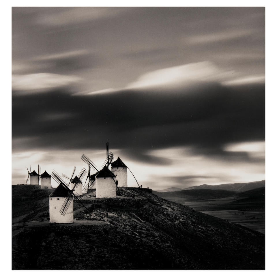 Michael Kenna (born 1953); Quixote's Giants, Study 10, Consuegra, La Mancha, Spain;: Michael Kenna (born 1953) Quixote's Giants, Study 10, Consuegra, La Mancha, Spain, 1996 Gelatin silver print; numbered and signed '32/45...Michael Kenna 1996' in pencil along the lower margin, stamped