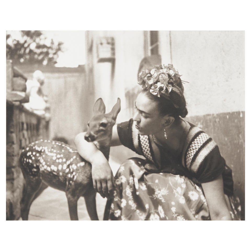 Nickolas Muray (Hungarian, 1892-1965); Frida with Granizo;: Nickolas Muray (Hungarian, 1892-1965) Frida with Granizo, 1939 Platinum print; titled, annotated 'AP#1' and signed by the photographer's daughter, Mimi Muray, in pencil on the verso. 10 3/8 x 13 in. (