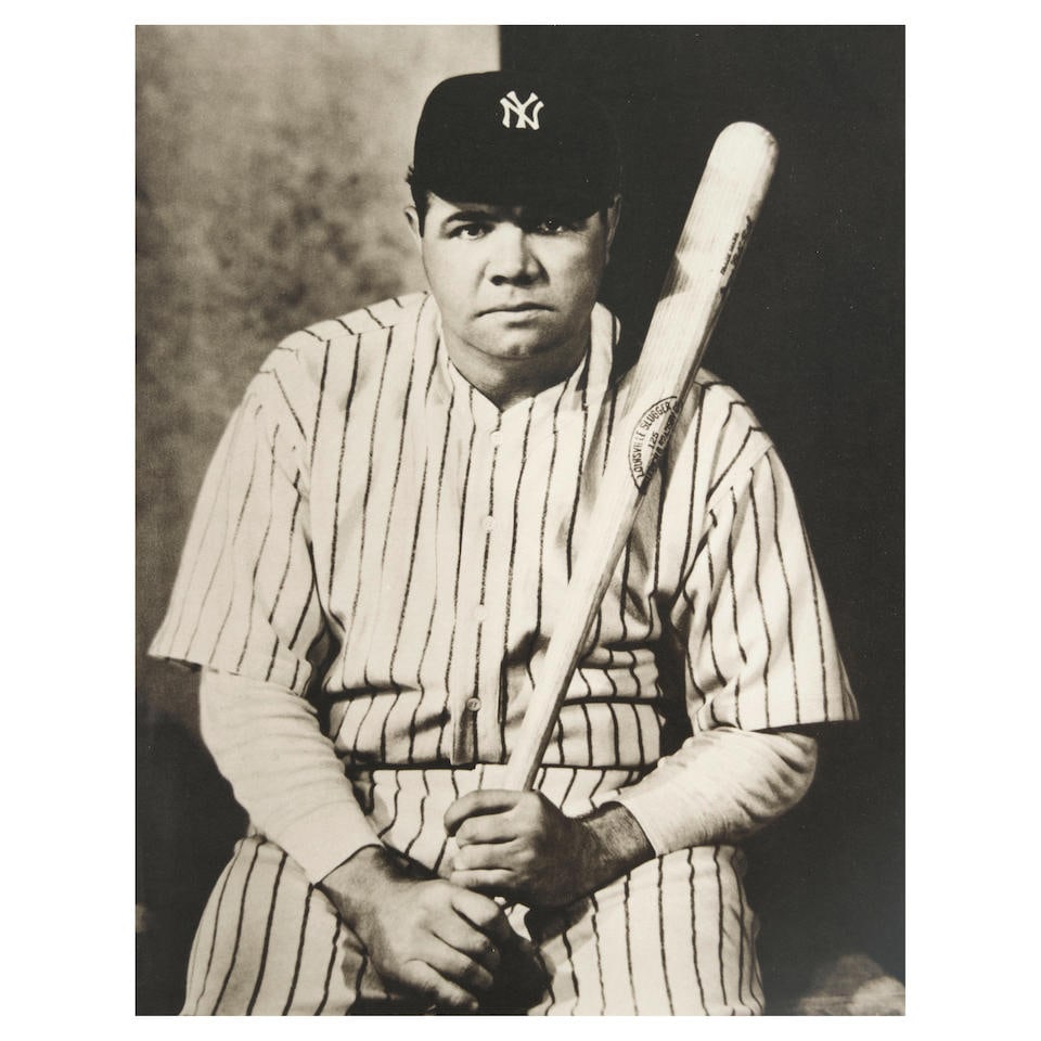 Nickolas Muray (Hungarian, 1892-1965); Babe Ruth;: Nickolas Muray (Hungarian, 1892-1965) Babe Ruth, 1927 Platinum print, printed later; titled, numbered '12/50', and signed by the photographer's daughter, Mimi Muray, in pencil on the verso; framed. 13