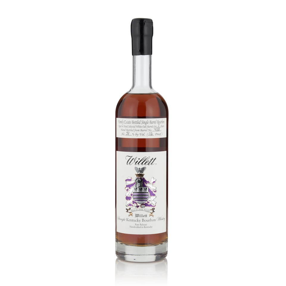 Willett Bourbon 'Pacific Edge Wine & Spirits' 7 Years Old (1 bottle, 750ml): Willett Bourbon 'Pacific Edge Wine & Spirits' 7 Years Old (1 bottle, 750ml) Region: Kentucky Capsule: black wax, partially cracked around rim Label: lightly nicked Alcohol content: 58% Notes: official