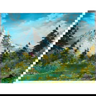 Bob Ross (1942-1995) Lake Below Snow-Capped Peaks and Cloudy Sky 18 x 24 in. (45.7 x 61 cm.) (Pa...: Bob Ross (1942-1995) Lake Below Snow-Capped Peaks and Cloudy Sky signed 'Ross' (lower left) oil on canvas 18 x 24 in. (45.7 x 61 cm.) Painted circa 1990-91. Footnotes: Provenance Private collection,