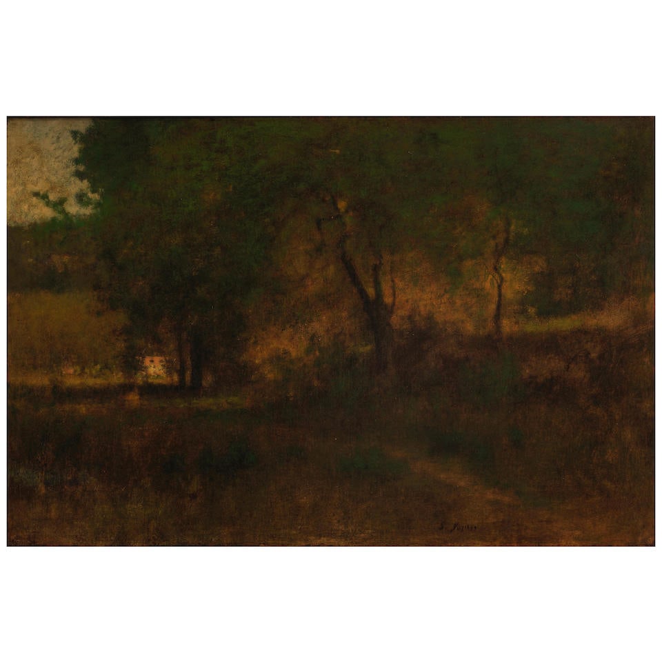 George Inness (1825-1894) Sunlight in the Woods 20 1/8 x 30 1/4 in. (51.1 x 7.8 cm.) (Painted ci...: George Inness (1825-1894) Sunlight in the Woods signed 'G. Inness' (lower center) oil on canvas 20 1/8 x 30 1/4 in. (51.1 x 7.8 cm.) Painted circa 1886. Footnotes: Provenance [With] Ferargil Galleries