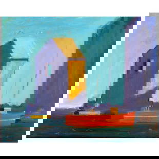 Paul Resika (born 1928) Provincetown, Canaletto 32 x 40 in. (81.3 x 101.6 cm.) (Painted in 1990.): Paul Resika (born 1928) Provincetown, Canaletto signed 'Resika' (lower left) and inscribed with title and dated '1990' (on the stretcher) and signed and dated again (on the reverse) oil on canvas 32