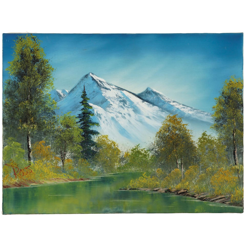 Bob Ross (1942-1995) Lake Below Snow-Covered Mountains and Clear Sky 18 x 24 in. (45.7 x 61 cm.)...: Bob Ross (1942-1995) Lake Below Snow-Covered Mountains and Clear Sky signed 'Ross' (lower left) oil on canvas 18 x 24 in. (45.7 x 61 cm.) Painted circa 1990-91. Footnotes: Provenance Private collectio