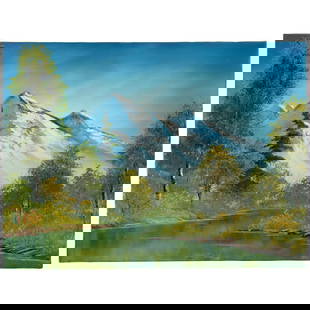 Bob Ross (1942-1995) Lake Below Snow-Covered Mountains and Clear Sky 18 x 24 in. (45.7 x 61 cm.)...: Bob Ross (1942-1995) Lake Below Snow-Covered Mountains and Clear Sky signed 'Ross' (lower left) oil on canvas 18 x 24 in. (45.7 x 61 cm.) Painted circa 1990-91. Footnotes: Provenance Private