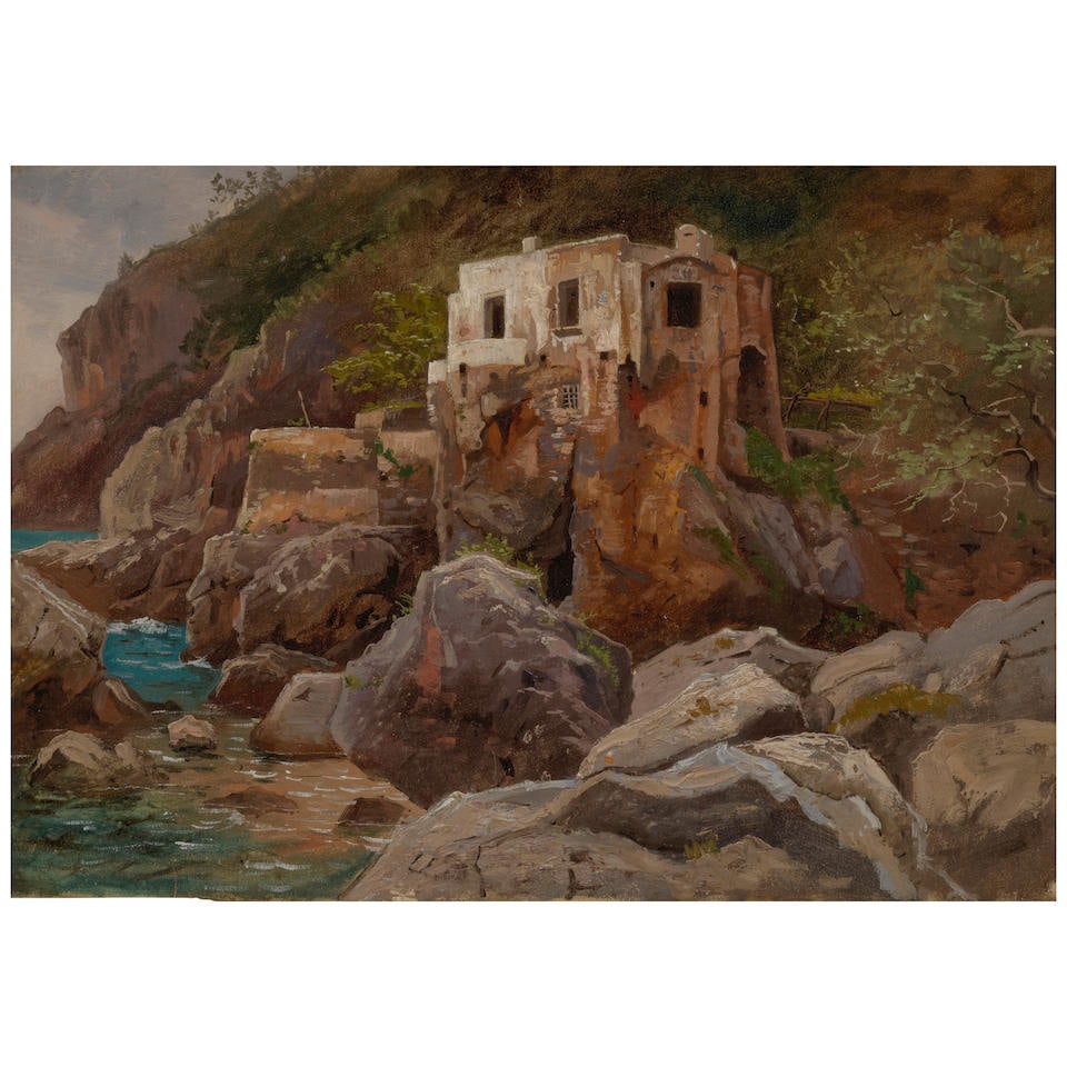 William Stanley Haseltine (1835-1900) Coast, Bay of Naples (probably Sorrento) 14 1/4 x 19 3/8 i... (1 of 2)