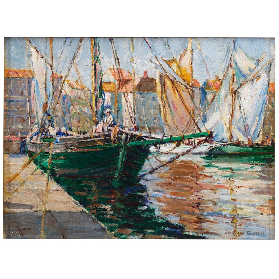 Edwin H. Gunn (1876-1940) Port of St. Tropez 12 1/8 x 15 7/8 in. (30.8 x 40.3 cm.) (1 of 2)
