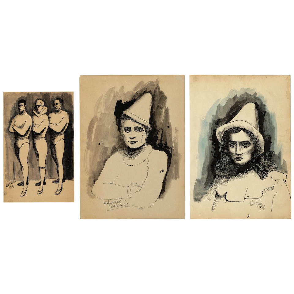 Walt Kuhn (1877-1949) Three Studies: Trio, Mario and Girl in Clown Suit the first, 9 1/4 x 6 in.... (1 of 7)