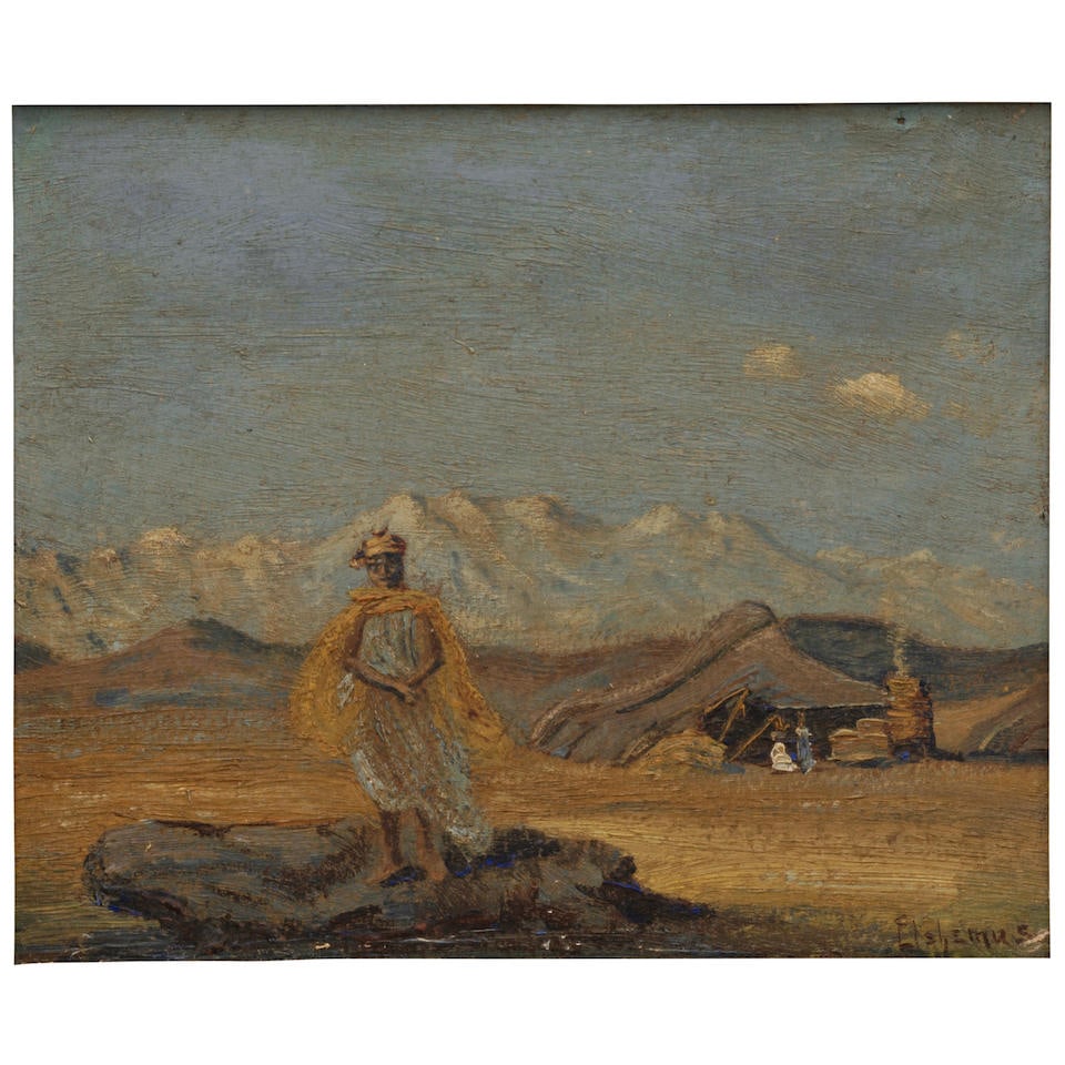 Louis Michel Eilshemius (1864-1941) Desert Encampment  10 1/8 x 12 1/4 in. (25.7 x 31.1 cm.) (1 of 2)