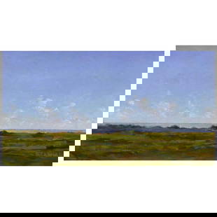 Kenneth Layman (born 1938) Head of the Plains II 5 x 9 in. (12.7 x 22.9 cm.) (Painted in 2007.): Kenneth Layman (born 1938) Head of the Plains II signed 'K. LAYMAN' (lower right) and inscribed and dated 'NANTUCKET 07' (on the reverse of the frame) oil on board 5 x 9 in. (12.7 x 22.9