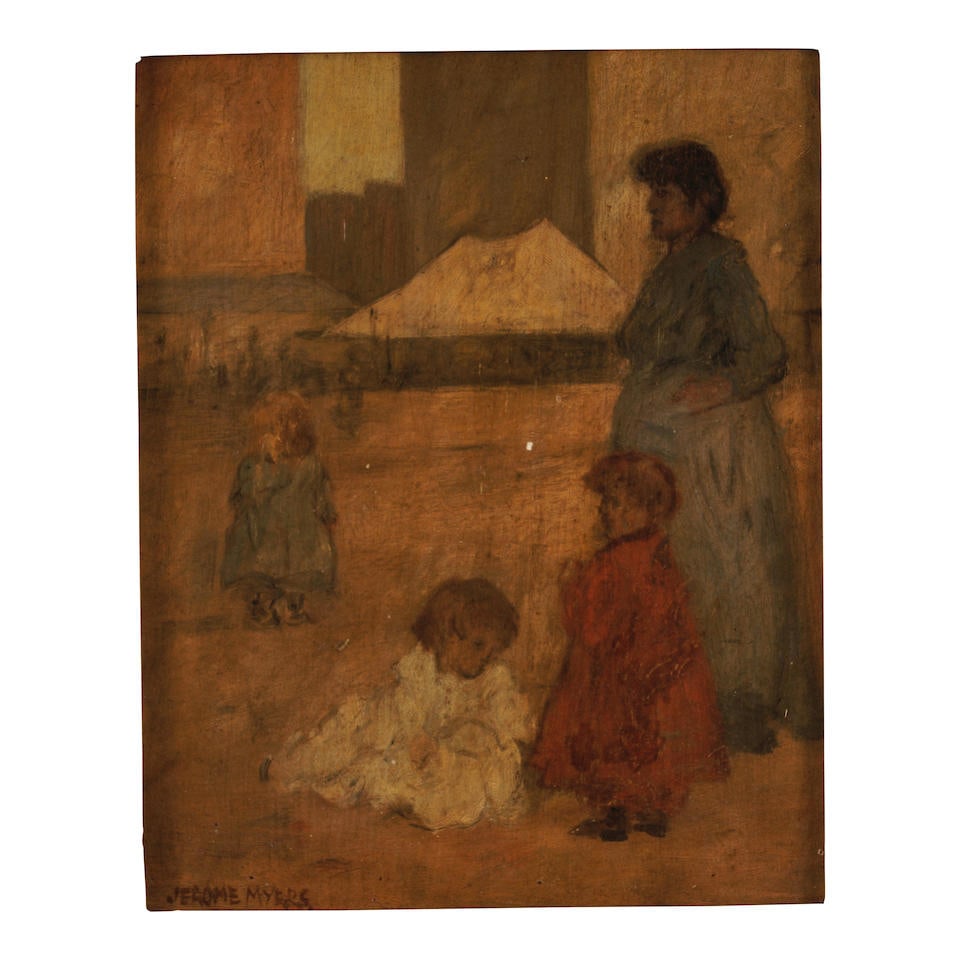 Jerome Myers (1867-1940) East Side Playground 9 1/4 x 7 3/8 in. (23.5 x 18.7 cm.) (1 of 2)