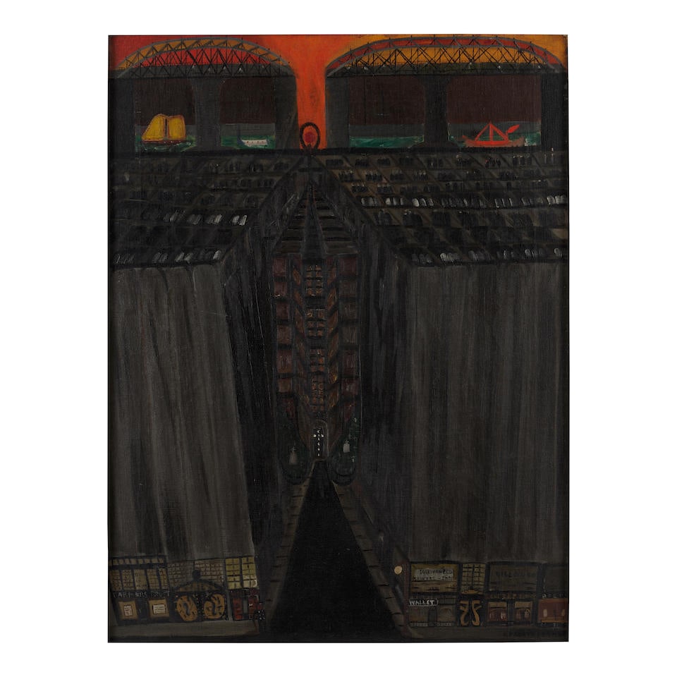 Ralph Fasanella (1914-1997) Wall Street 29 1/4 x 22 in. (74.3 x 55.9 cm.) (Painted in 1946.): Ralph Fasanella (1914-1997) Wall Street signed and dated 'R. FASANELLA 46' (lower right) oil on canvas 29 1/4 x 22 in. (74.3 x 55.9 cm.) Painted in 1946. Footnotes: Provenance Andrew Edlin Gallery, Ne