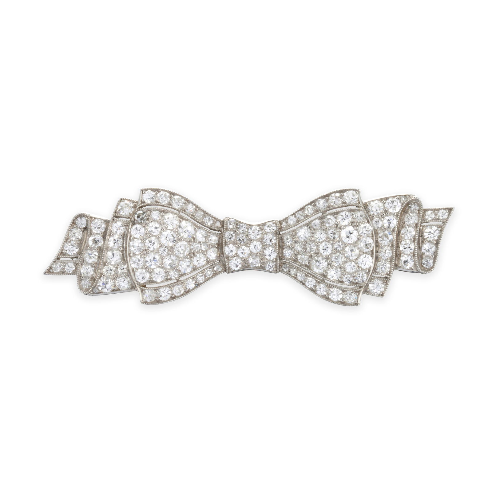 AN ART DECO PLATINUM AND DIAMOND BOW BROOCH (1 of 2)