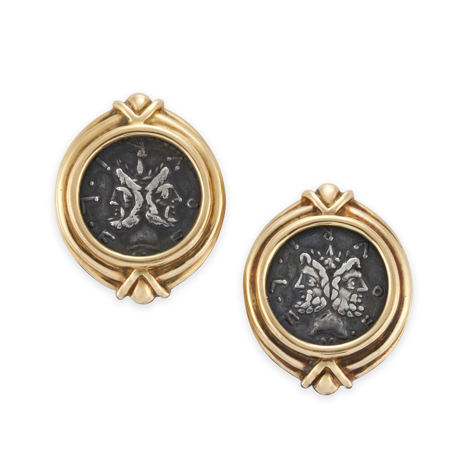 A PAIR OF 18K GOLD AND SILVER COIN EARCLIPS (1 of 4)