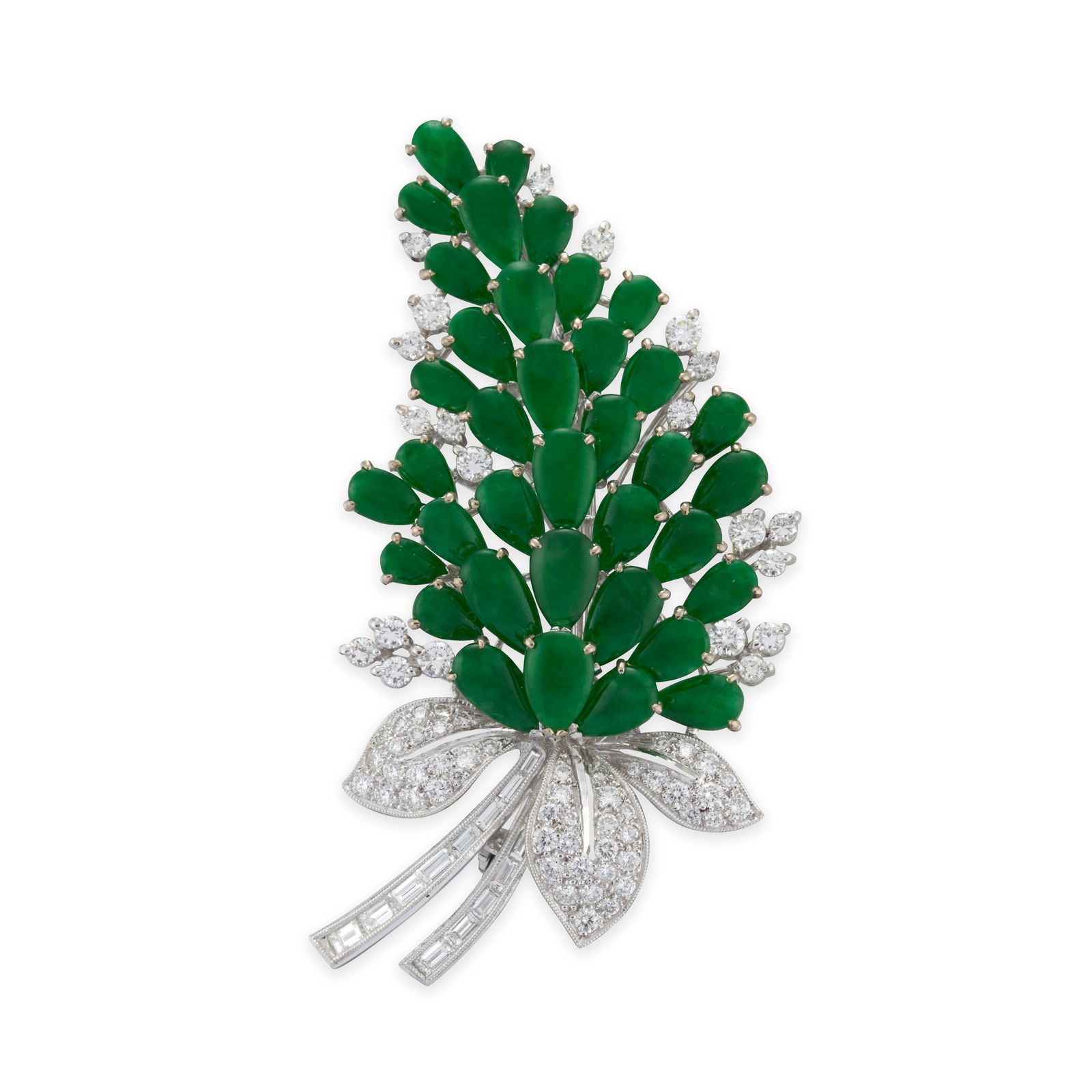 AN 18K WHITE GOLD, JADE, AND DIAMOND BROOCH (1 of 2)