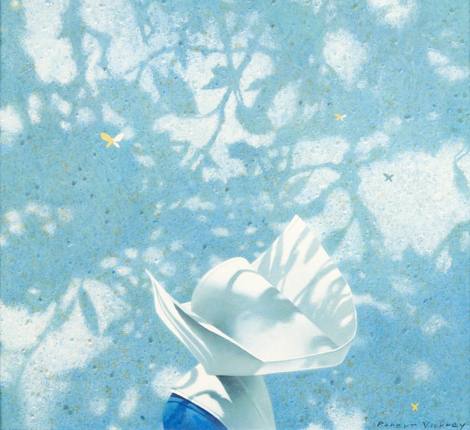 ROBERT REMSEN VICKREY (American, 1926-2011) Shadow Play (framed 47.0 x 49.5 x 3 cm (18 1/2 x 19 ...: ROBERT REMSEN VICKREY (American, 1926-2011) Shadow Play signed 'Robert Vickrey' (lower right); titled on label affixed to reverse egg tempera on board 27.6 x 30.1 cm (10 7/8 x 11 7/8 in). framed 47.0