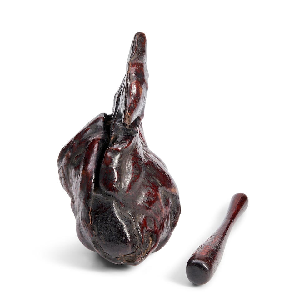 KANO TESSAI (1845-1925) LACQUERED BURLWOOD MOKUGYO (BUDDHIST LITURGICAL WOOD GONG)Meiji (1868-19... (1 of 2)