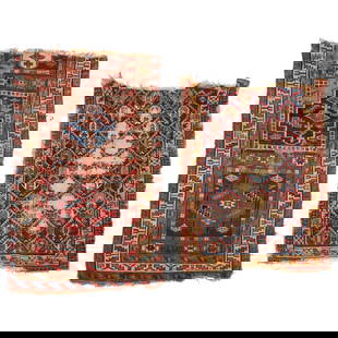 SOUTH CAUCASIAN AND NORTHWEST PERSIAN RUG FRAGMENTS 3 ft. x 3 ft. 9 in. and 3 ft. x 5 ft.: SOUTH CAUCASIAN AND NORTHWEST PERSIAN RUG FRAGMENTS c. 19th century Provenance: The Jim Dixon Collection 3 ft. x 3 ft. 9 in. and 3 ft. x 5 ft. Footnotes: OVERALL CONDITION: Showing appropriate