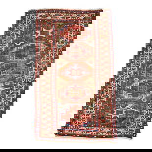 TWO CAUCASIAN RUGS Caucasus 4 ft. 3 in. x 7 ft. 11 in. and 4 ft. 6 in. x 7 ft. 6 in.: TWO CAUCASIAN RUGS Caucasus c. second half 19th century, distressed and damaged with nice dyes and overall design. Provenance: The Jim Dixon Collection 4 ft. 3 in. x 7 ft. 11 in. and 4 ft. 6 in. x 7 f