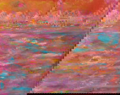 BOB PAUL KANE (AMERICAN, 1937-2013) ABSTRACT WATER AT SUNSET: BOB PAUL KANE (AMERICAN, 1937-2013) ABSTRACT WATER AT SUNSET Oil on canvas, unsigned, framed, 38 1/2' x 48 1/2' sight size, 45 1/4' x 56' frame size. Footnotes: N.B. Bob Paul Kane was an American pain