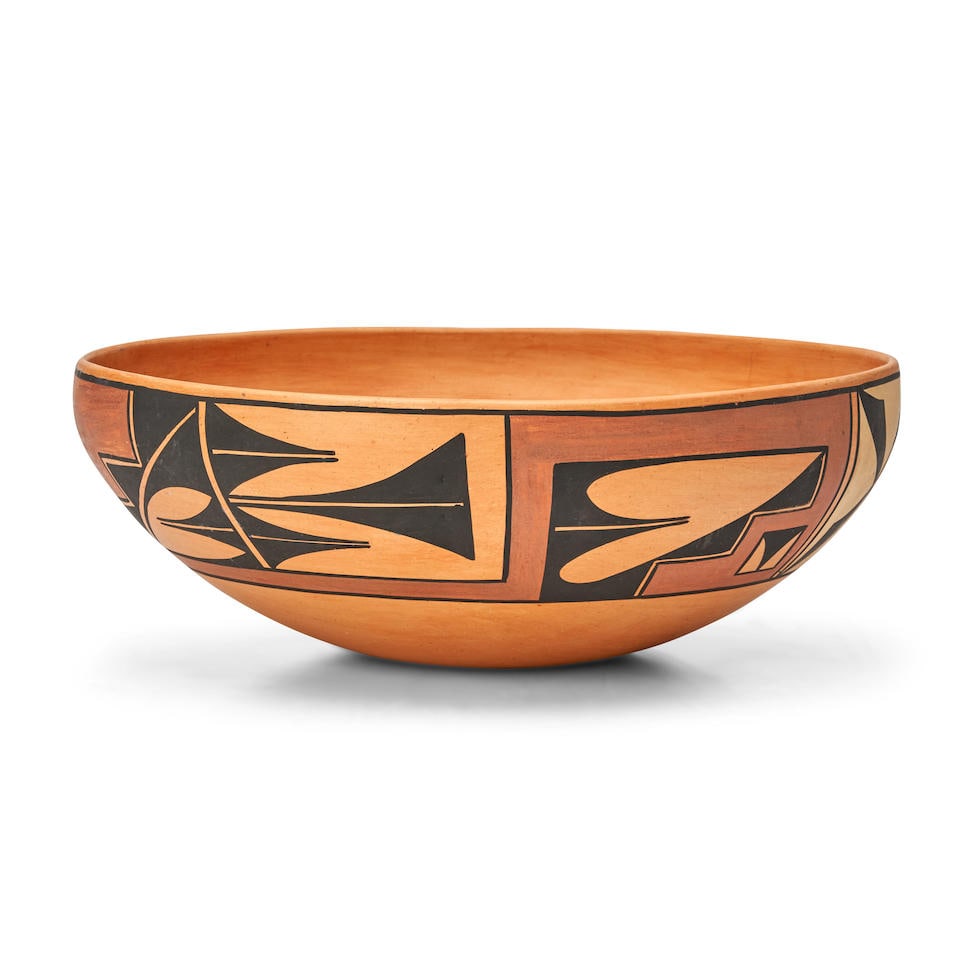 LARGE KA-WEEN POLYCHROME POTTERY BOWL Ka-Ween (Claudia Vigil), Tesuque, (20th/21st century) ht. ... (1 of 3)