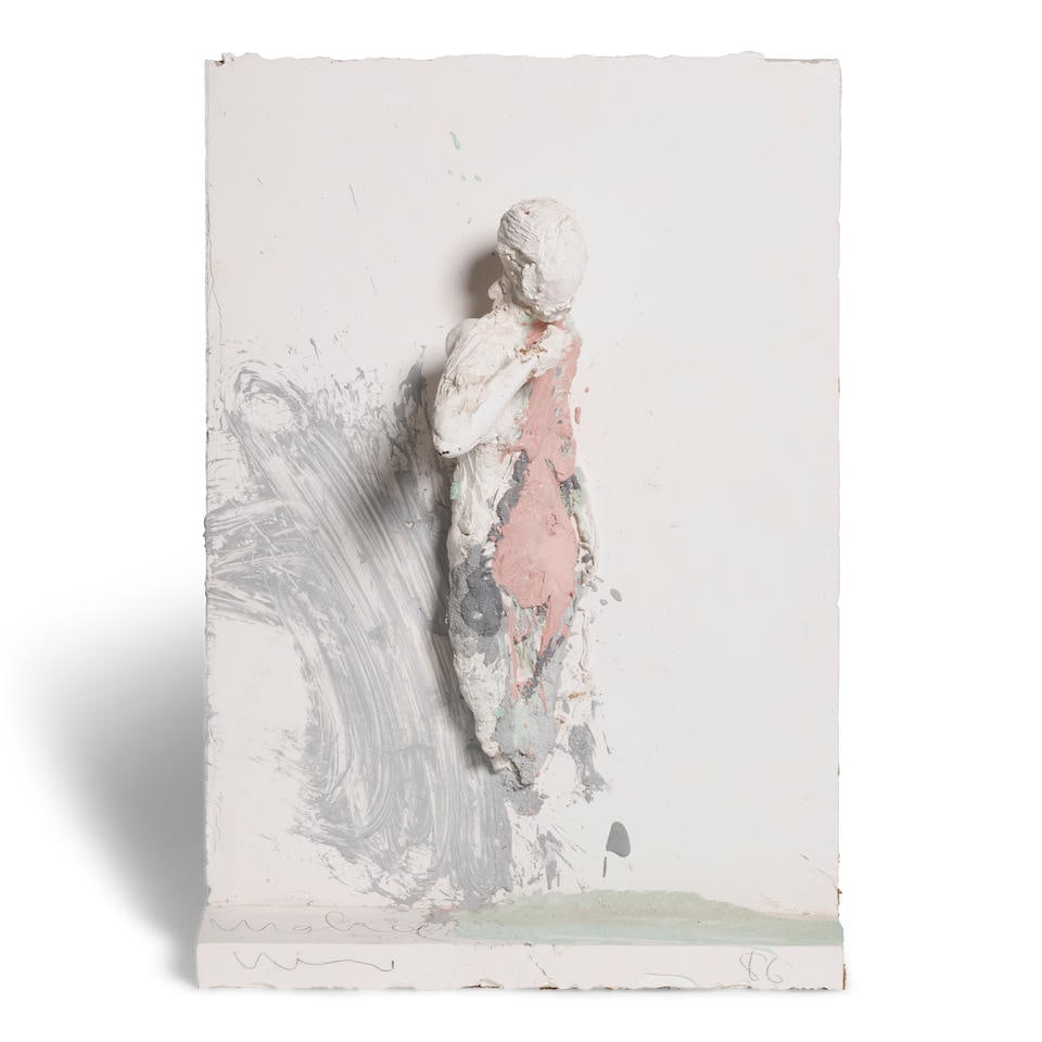 MANUEL NERI (1930-2021) Untitled, 1986: MANUEL NERI (1930-2021) Untitled, 1986 signed and dated 'Manuel Neri 86' (on the base) dry pigments and graphite on plaster with cardboard and rebar on burlap 23 x 15 3/4 x 7 in. 58.4 x 40 x 17.8 cm.