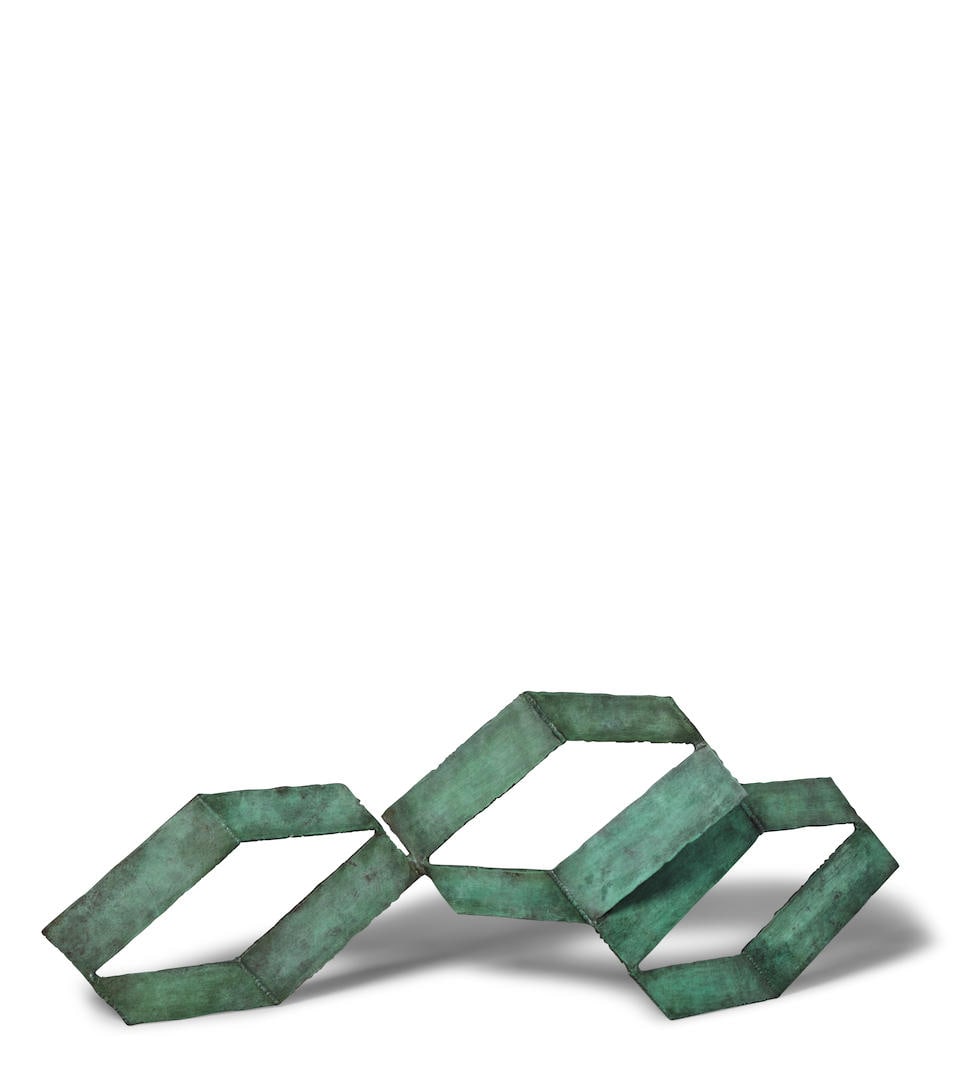 CHARLES GINNEVER (1931-2019) Chloe, circa 1990 (This work is from an intended edition of four, o...: CHARLES GINNEVER (1931-2019) Chloe, circa 1990 fabricated bronze 14 1/2 x 41 x 9 in. 36.8 x 104.1 x 22.9 cm. This work is from an intended edition of four, of which only this unique cast was made duri