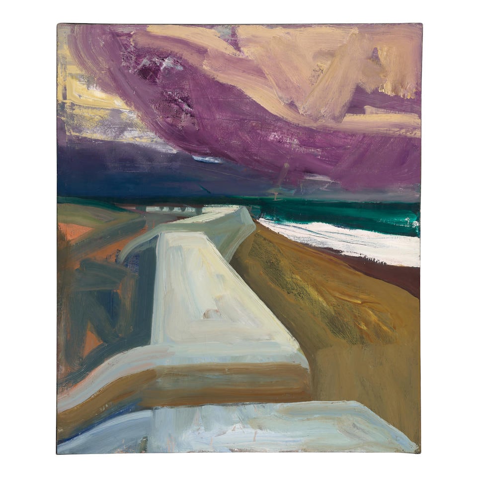 JAMES WEEKS (1922-1998) Pacific Ocean with Stormy Sky, 1961: JAMES WEEKS (1922-1998) Pacific Ocean with Stormy Sky, 1961 signed, titled, inscribed and dated 'Pacific Ocean w/ Stormy Sky J Weeks 1961' (on the stretcher) oil on canvas 34 1/2 x 29 3/8 in. 87.6 x 7