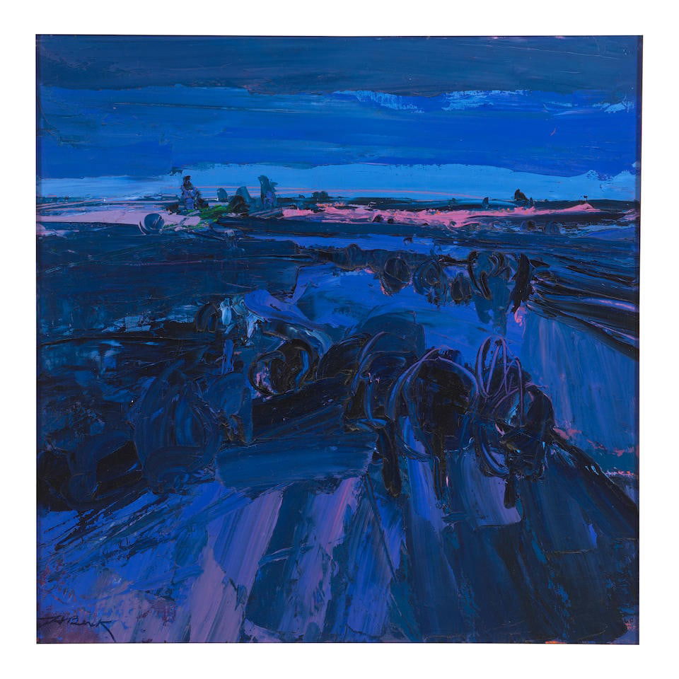 HENRIETTA BERK (1919-1990) Winter Evening, circa 1965 (Steven Stern has confirmed the authentici...: HENRIETTA BERK (1919-1990) Winter Evening, circa 1965 signed 'H. Berk' (lower left); inscribed in another hand '2668' (on the reverse) oil on canvas 20 x 20 in. 50.8 x 50.8 cm. Steven Stern has confir