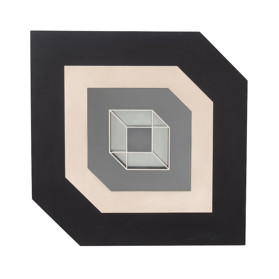 LARRY BELL (B. 1939) Lux III, circa 1971 (This work is number fifty-six from the edition of one ...: LARRY BELL (B. 1939) Lux III, circa 1971 signed and numbered 'L Bell 56/150' (on the reverse) silkscreen, mirror and canvas on board 36 x 36 in. 91.4 x 91.4 cm. This work is number fifty-six from the