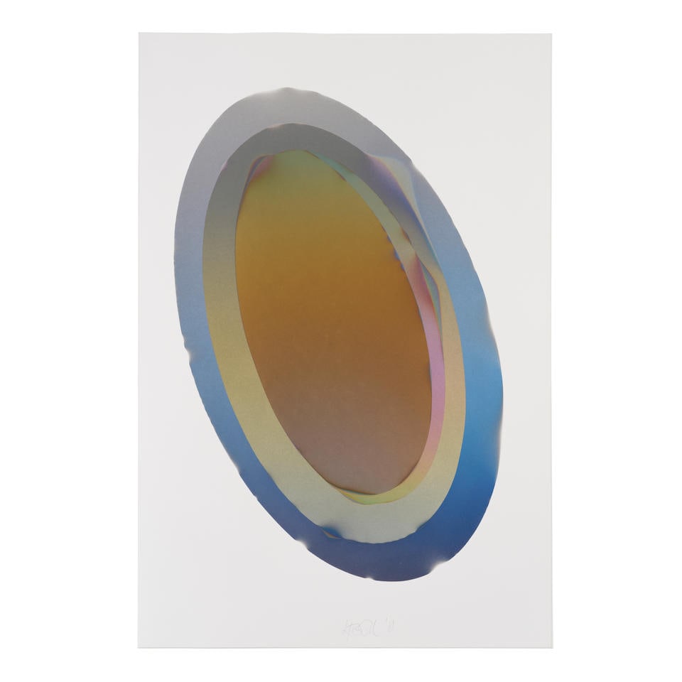 LARRY BELL (B. 1939) EL 14 (Ellipse 14), 1981: LARRY BELL (B. 1939) EL 14 (Ellipse 14), 1981 signed and dated 'Larry Bell '81' (lower edge) vaporized metal on paper 52 7/8 by 35 1/2 in. 134.3 by 90.2 cm. Footnotes: Provenance Acquired directly fro