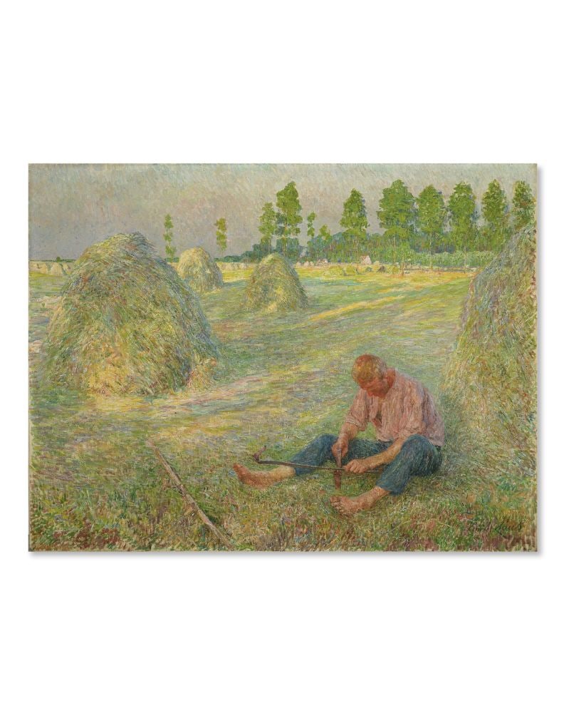 EMILE CLAUS (1849-1924) Le faucheur au repos: EMILE CLAUS (1849-1924) Le faucheur au repos signé 'Emile Claus' (en bas à droite) ; signé avec les initiales de l'artiste, inscrit et daté 'September J.E. E.C.' (au revers) huile