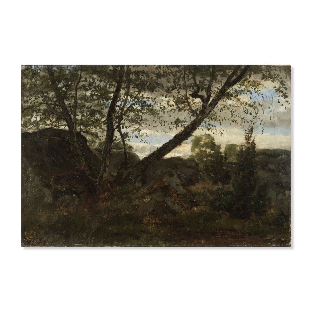 FRÉDÉRIC BAZILLE (1841-1870) Sous-bois à Chailly, forêt de Fontainebleau: FRÉDÉRIC BAZILLE (1841-1870) Sous-bois à Chailly, forêt de Fontainebleau signé avec les initiales de l'artiste, inscrit et daté 'Chailly 1865 F. B' (en bas à gauche)