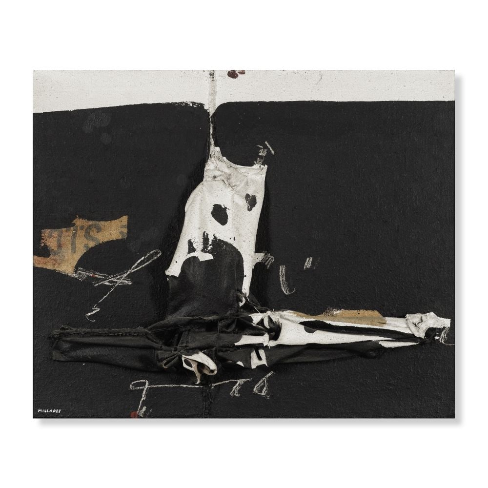 MANOLO MILLARES (1926-1972) Humboldt en el Orinoco (2) 1968: MANOLO MILLARES (1926-1972) Humboldt en el Orinoco (2) 1968 signé ; signé, titré et daté 1968 sur le châssis huile sur toiles de jute assemblées dans cadre d'artiste sign