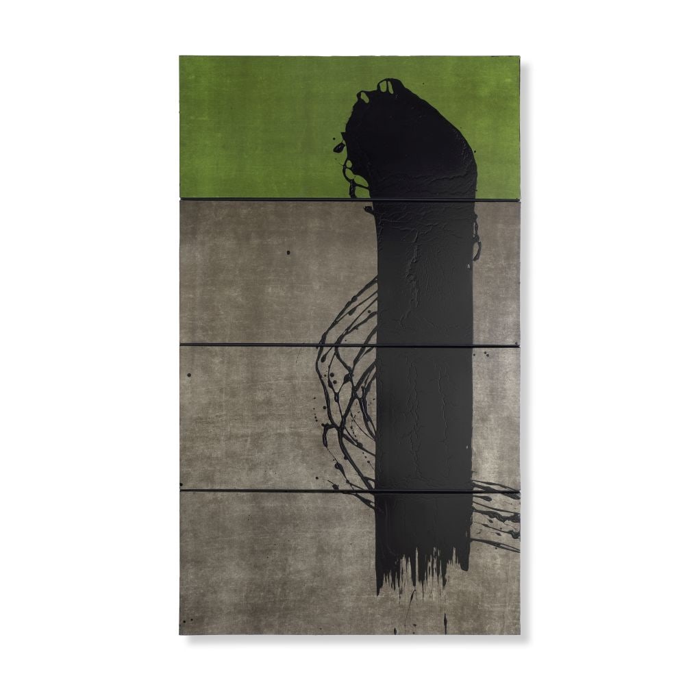 FABIENNE VERDIER (N. 1962) Saint-Gilles. Hommage à Hans Memling 2011: FABIENNE VERDIER (N. 1962) Saint-Gilles. Hommage à Hans Memling 2011 signé, titré et daté 2011 au revers encre, pigment et vernis sur quatre toiles assemblées signed, titled a