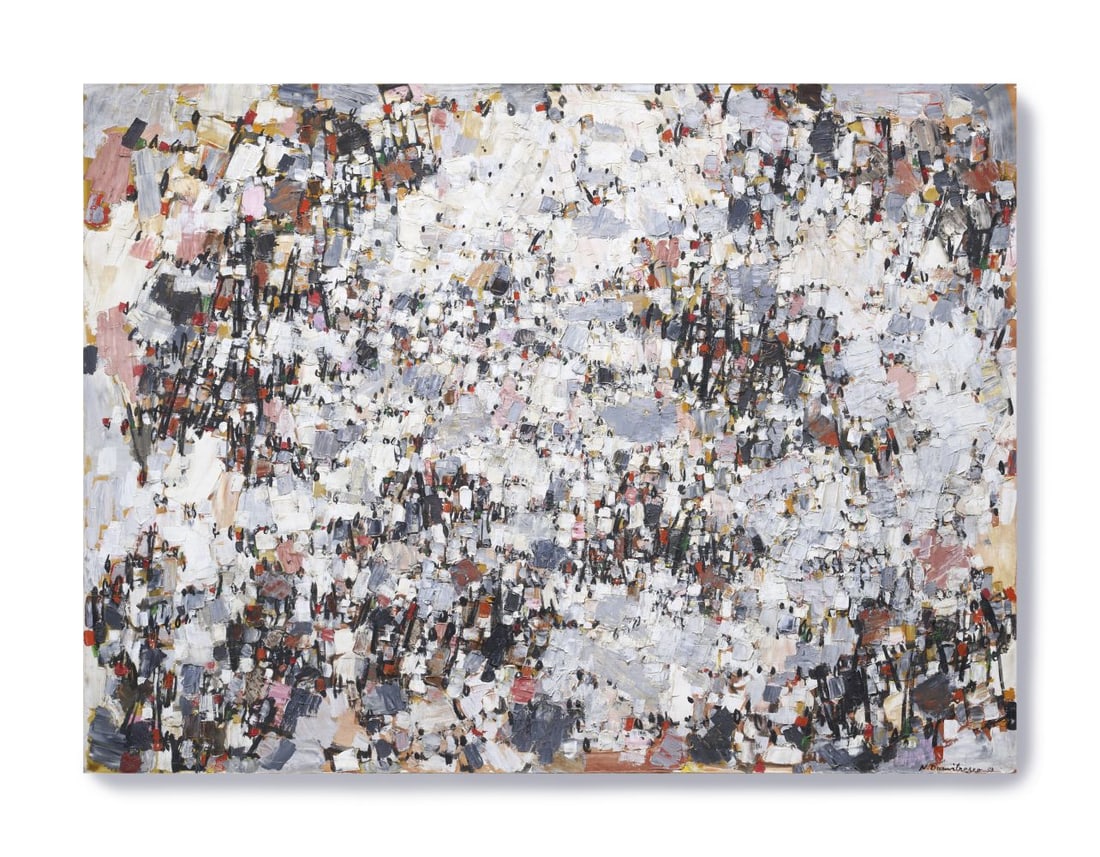 NATALIA DUMITRESCO (1915-1997) Zone parfaitement calme 1959: NATALIA DUMITRESCO (1915-1997) Zone parfaitement calme 1959 signé et daté 59 ; signé, titré et daté juin.V.1959 au revers huile sur toile signed and dated 59 ; s