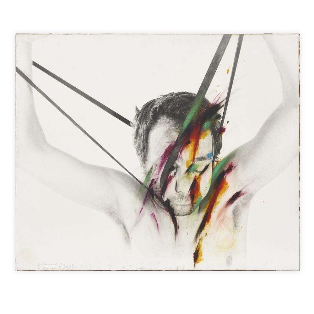 ARNULF RAINER (N. 1929) Geweihblüten Série Face Farces circa 1970: ARNULF RAINER (N. 1929) Geweihblüten Série Face Farces circa 1970 signé et titré pastel et encre sur tirage photographique sur papier marouflé sur toile signed a