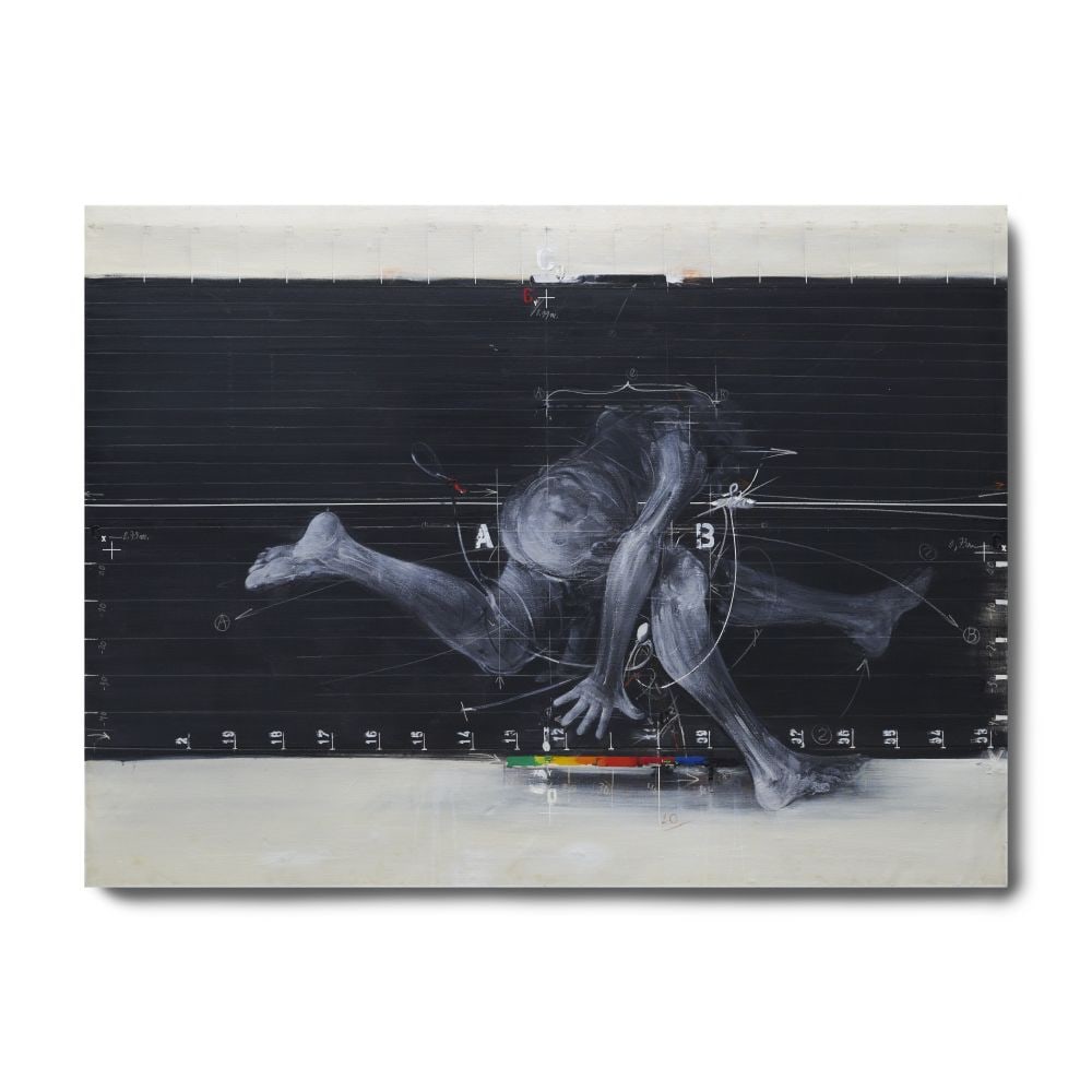 VLADIMIR VELICKOVIC (1935-2019) Homme qui court n°1 1972-1973: VLADIMIR VELICKOVIC (1935-2019) Homme qui court n°1 1972-1973 signé, titré et daté 1972 au revers huile et craie sur toile signed, titled and dated 1972 on the reverse oil