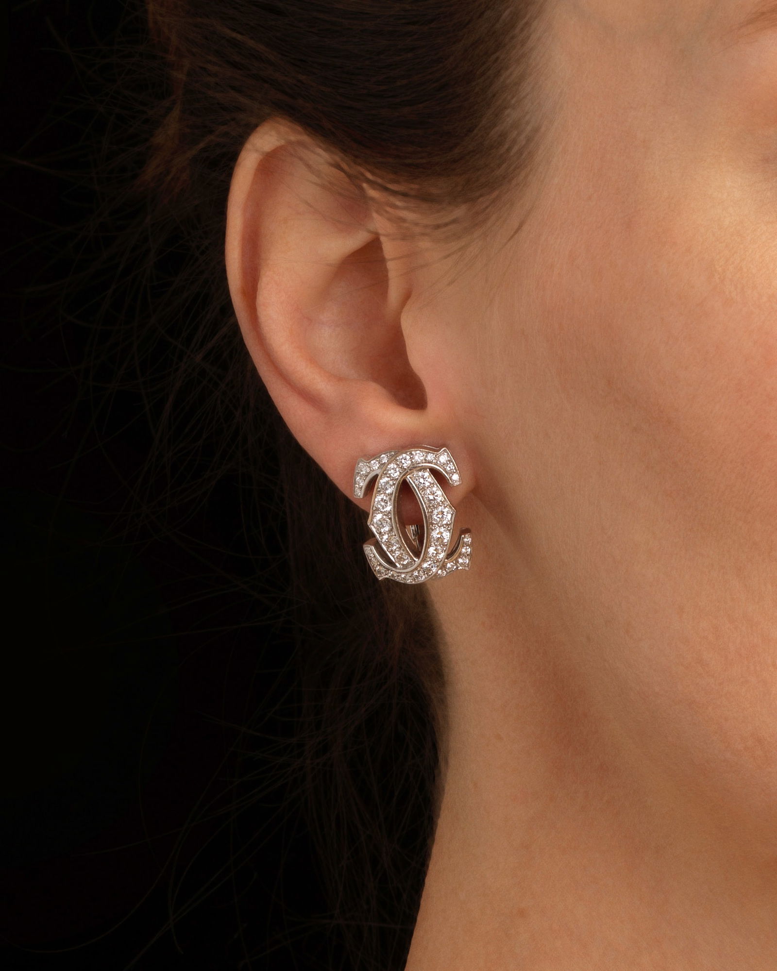 CARTIER: DIAMOND-SET 'C DE CARTIER' EARCLIPS (1 of 1)