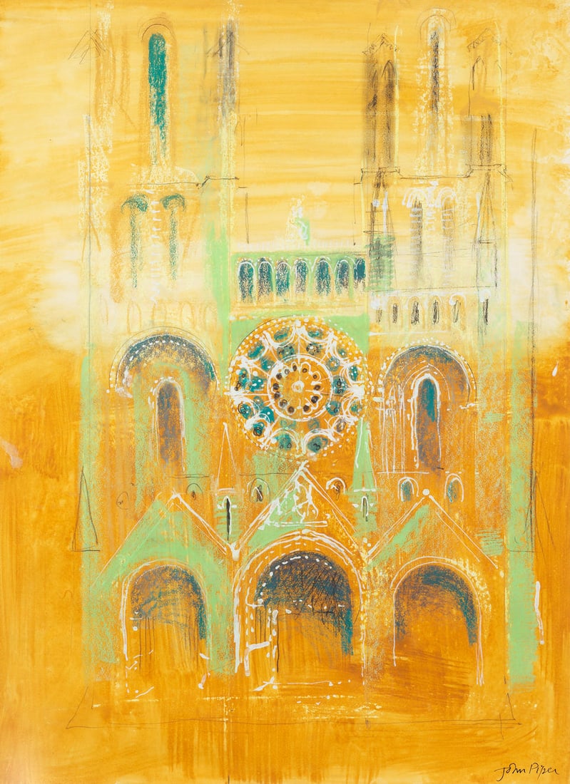 John Piper C.H. (British, 1903-1992) Laon Cathedral 78.8 x 57 cm. (31 x 22 1/2 in.) (Executed ci...: John Piper C.H. (British, 1903-1992) Laon Cathedral signed 'John Piper' (lower right) watercolour, gouache and pastel 78.8 x 57 cm. (31 x 22 1/2 in.) Executed circa 1970 Footnotes: Provenance Sale; Ch