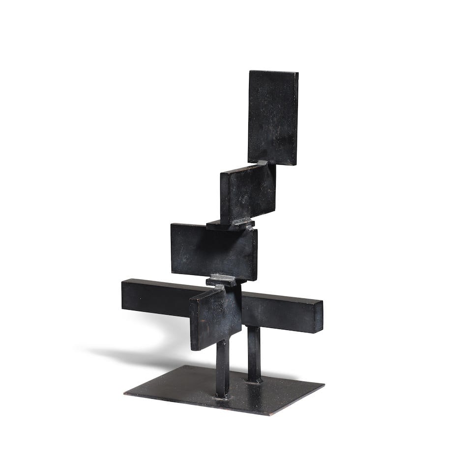 Brian Wall (British, born 1931) Untitled 40.5 cm. (15 7/8 in.) high (Unique): Brian Wall (British, born 1931) Untitled painted steel 40.5 cm. (15 7/8 in.) high Unique Footnotes: Please note a photograph of this work signed by the artist accompanies the lot. This lot is subject