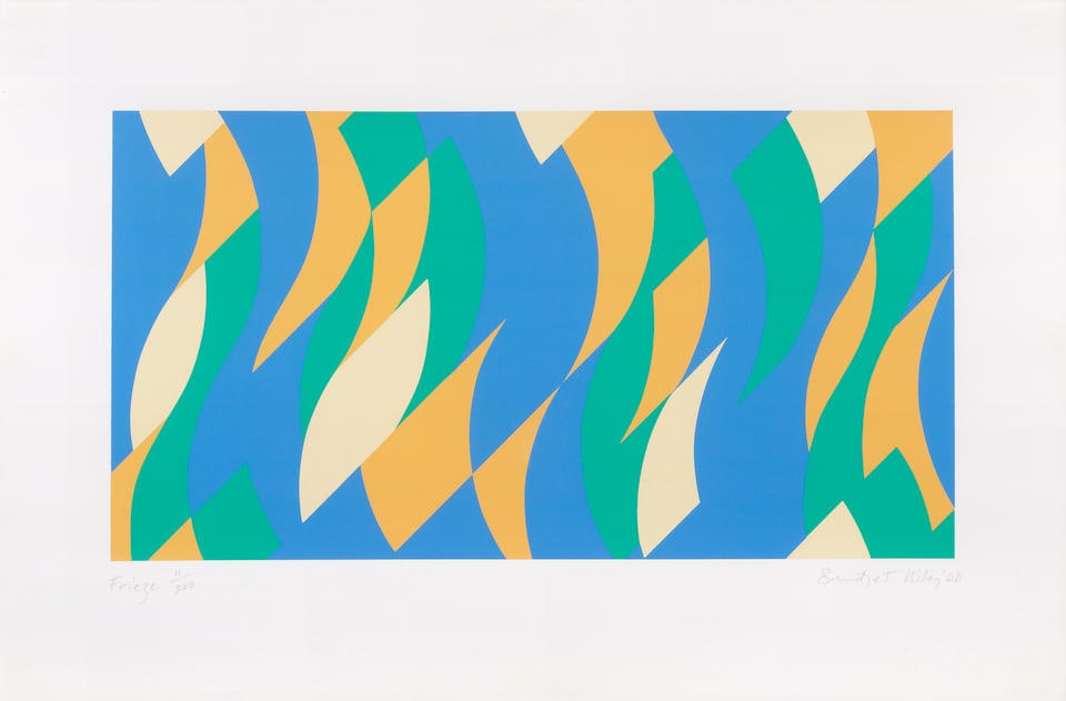 Bridget Riley (British, born 1931) Frieze Screenprint in colours, 2000, on wove paper, signed, t...: Bridget Riley (British, born 1931) Frieze (Tommasini & Gubay 44) Screenprint in colours, 2000, on wove paper, signed, titled, dated and numbered 11/200 in pencil (there were also 20 artist's proofs),