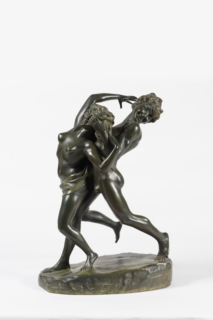 JEF LAMBEAUX (1852-1908) Le couple: JEF LAMBEAUX (1852-1908) Le couple Signé Bronze à patine médaille Getekend Brons met medaille patina Signed Bronze with medal patina H.69 cm L.48 cm P.31 cm For further information on t