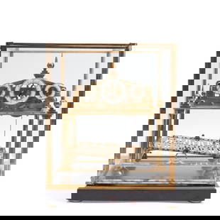 A Contemporary Congreve Rolling Ball Clock, 20th century,: A Contemporary Congreve Rolling Ball Clock, 20th century, having a triangular pediment supported on four pillars with three chapter rings for hours minutes and seconds fronting a skeletonised fusee mo