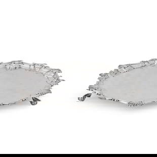 Early George III Sterling Silver Salver,: Early George III Sterling Silver Salver, London, 1766, maker's mark 'WT' separated by a pellet, probably William Tuite, shaped circular form with shell and scroll border, monogrammed 'F/A A' to