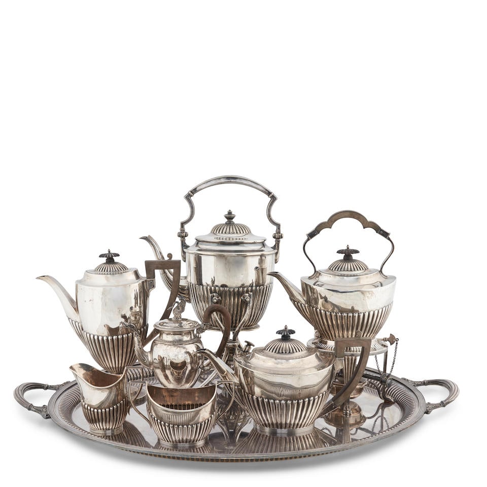 George V Sterling Silver Coffee and Tea Service with Silverplate Tray, (1 of 1)